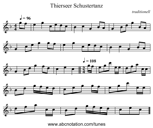 Thierseer Schustertanz - staff notation