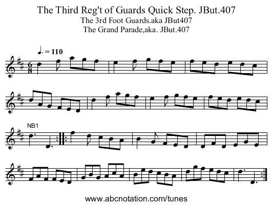 Third Reg't of Guards Quick Step. JBut.407, The - staff notation