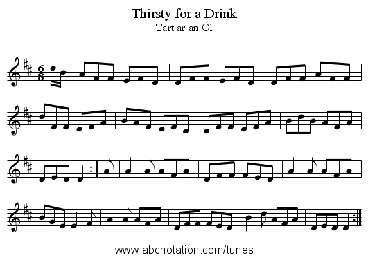 Thirsty for a Drink - staff notation