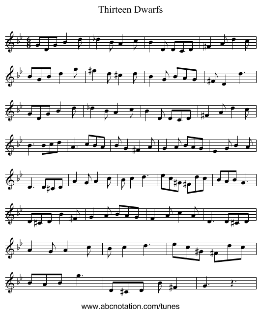 Thirteen Dwarfs - staff notation
