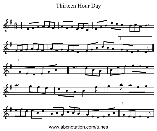 Thirteen Hour Day - staff notation