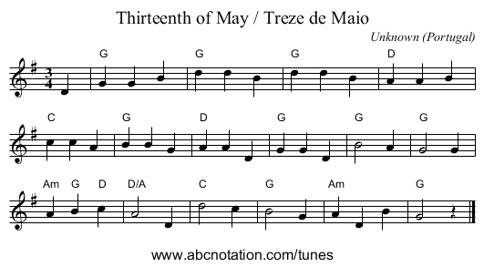 Thirteenth of May / Treze de Maio - staff notation