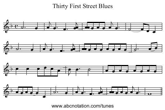Thirty First Street Blues - staff notation