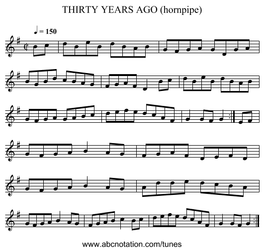 THIRTY YEARS AGO (hornpipe) - staff notation