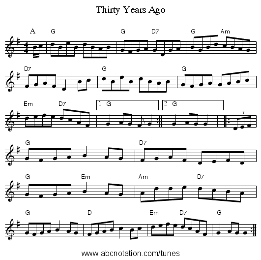 Thirty Years Ago - staff notation