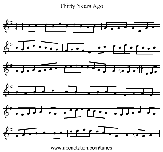 Thirty Years Ago - staff notation