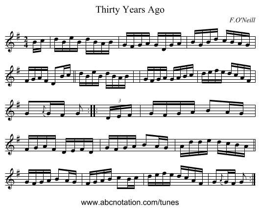 Thirty Years Ago - staff notation