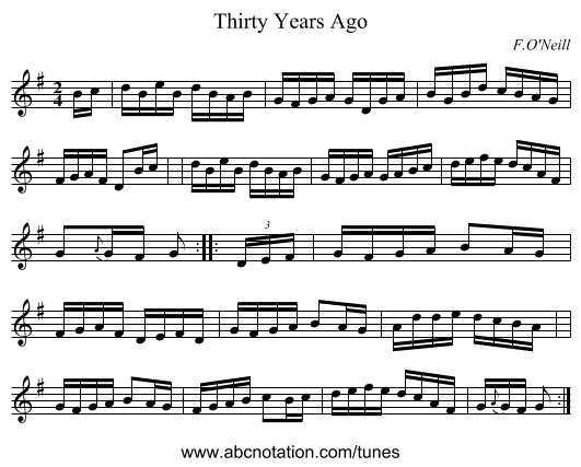 Thirty Years Ago - staff notation