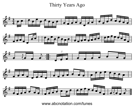 Thirty Years Ago - staff notation