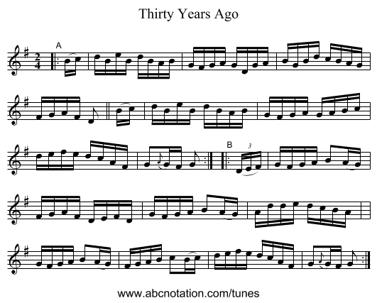 Thirty Years Ago - staff notation
