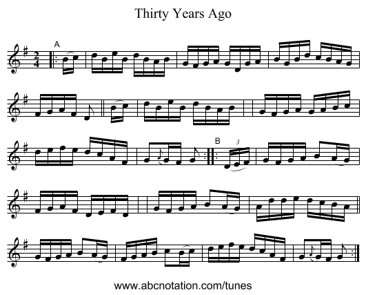 Thirty Years Ago - staff notation