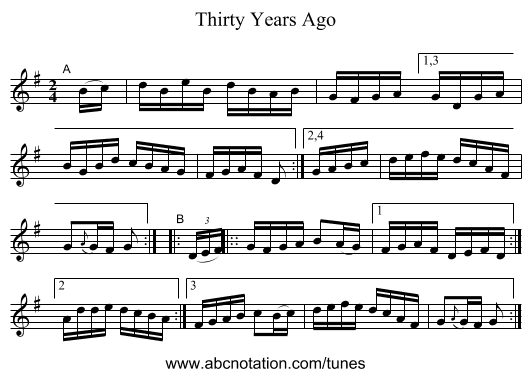 Thirty Years Ago - staff notation