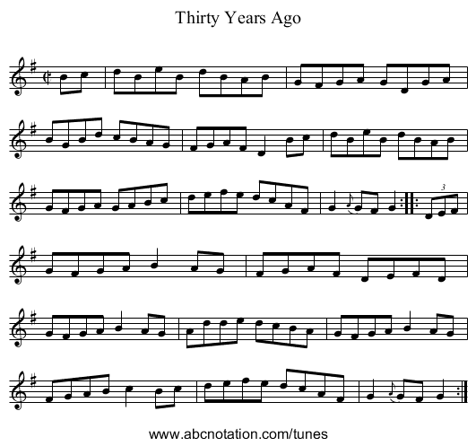 Thirty Years Ago - staff notation