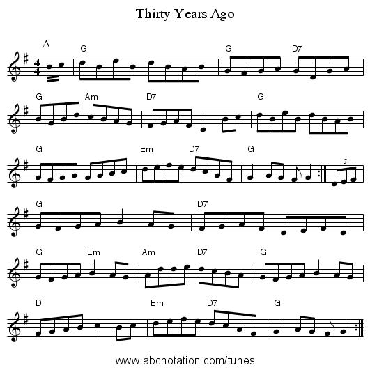 Thirty Years Ago - staff notation