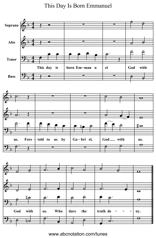 This Day Is Born Emmanuel - staff notation
