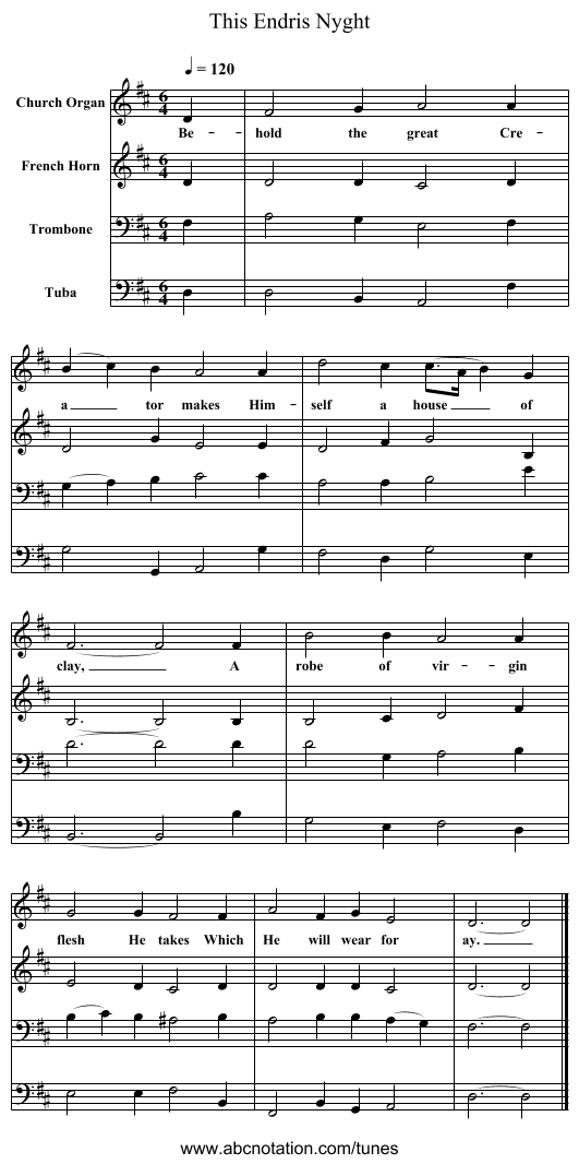 This Endris Nyght - staff notation