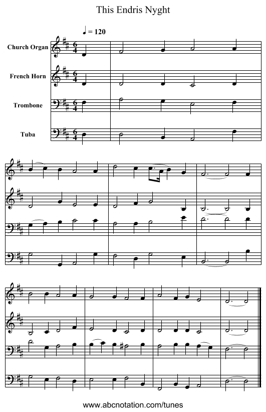 This Endris Nyght - staff notation