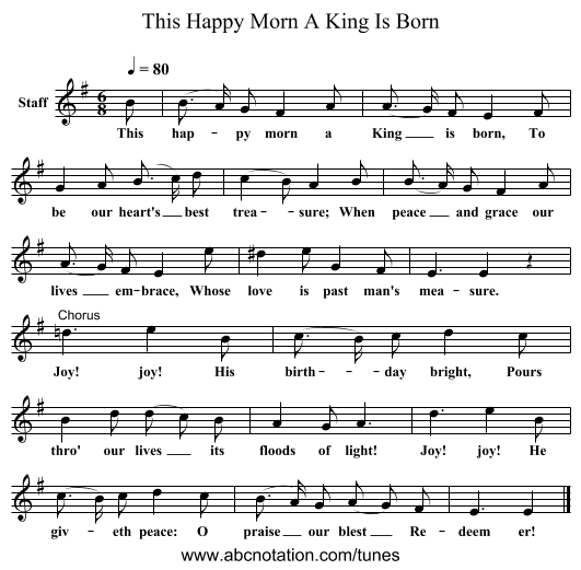 This Happy Morn A King Is Born - staff notation