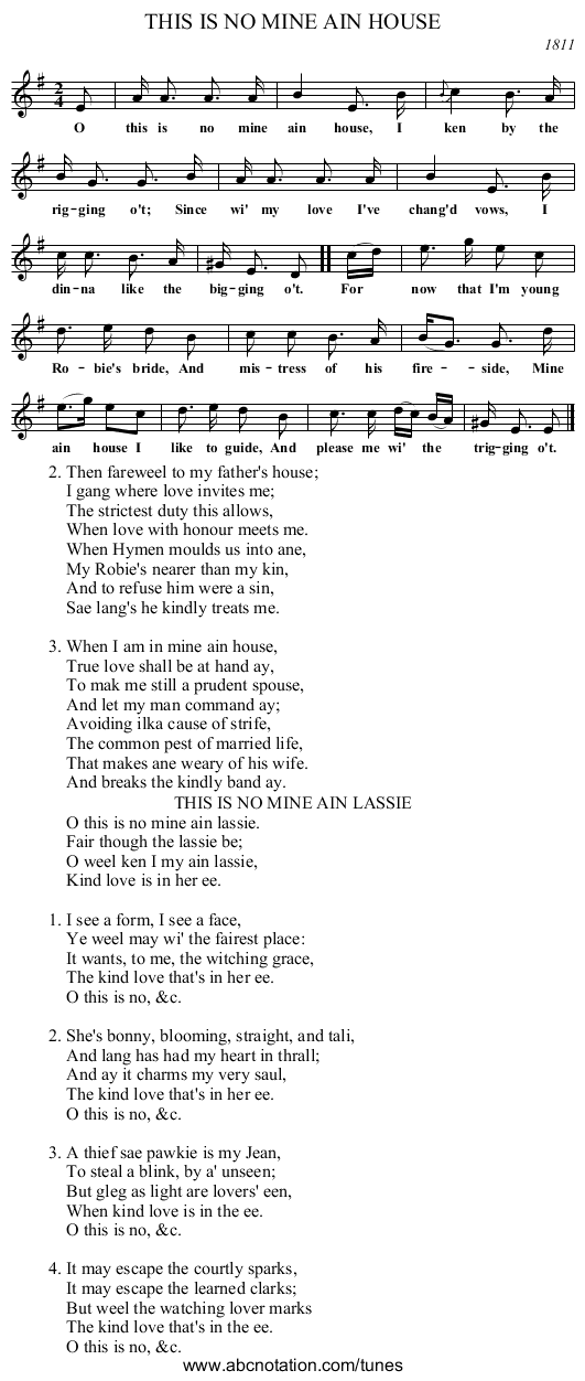 THIS IS NO MINE AIN HOUSE - staff notation