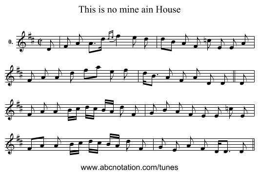 This is no mine ain House - staff notation