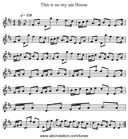 This is no my ain Hoose - staff notation