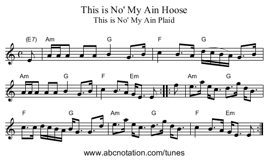 This is No' My Ain Hoose - staff notation