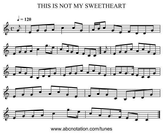 THIS IS NOT MY SWEETHEART - staff notation