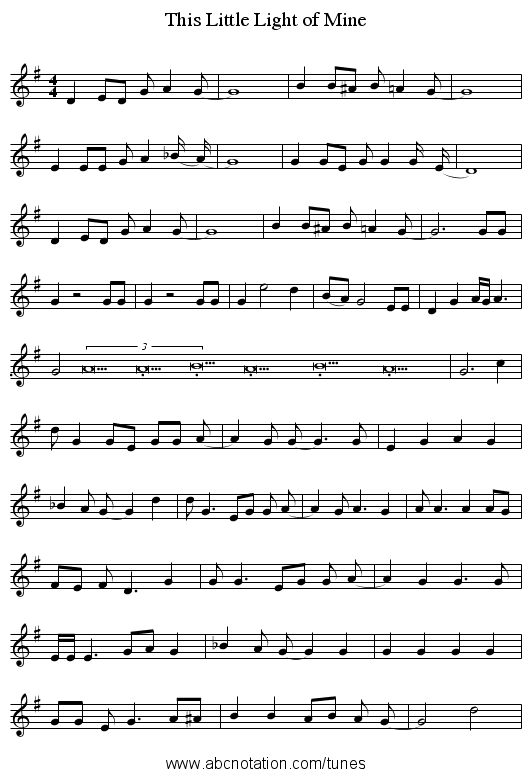 This Little Light of Mine - staff notation