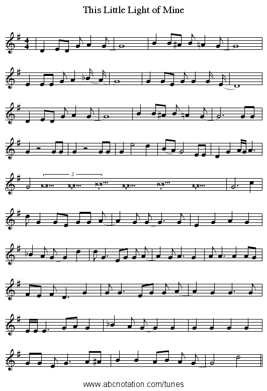 This Little Light of Mine - staff notation