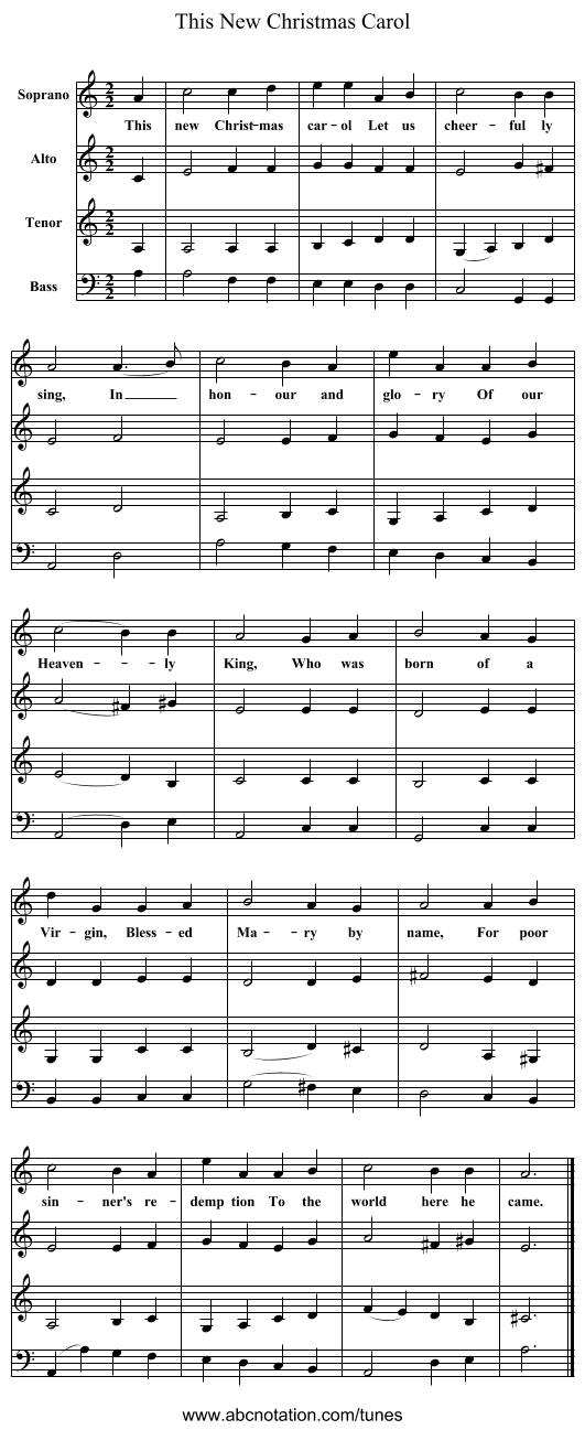 This New Christmas Carol - staff notation