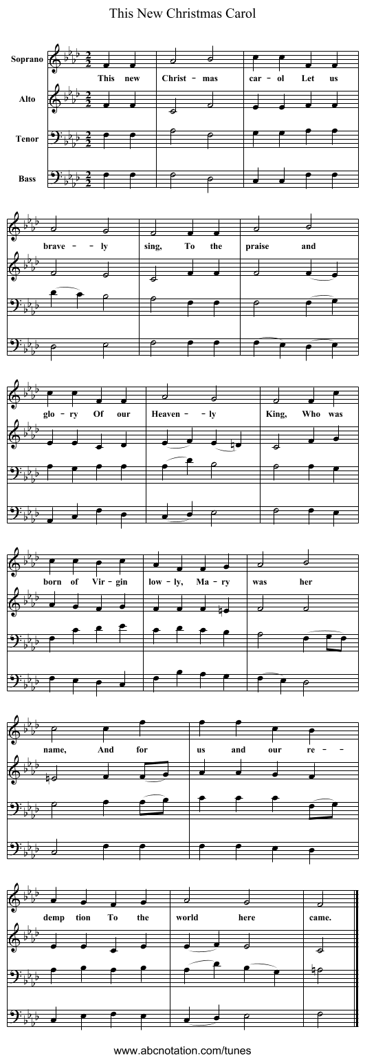 This New Christmas Carol - staff notation