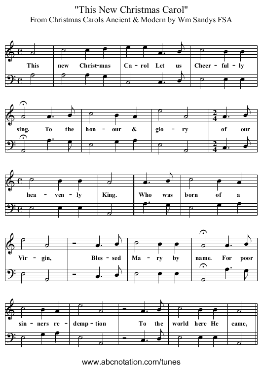 This New Christmas Carol - staff notation
