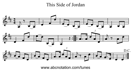 This Side of Jordan - staff notation