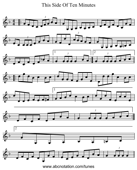 This Side Of Ten Minutes - staff notation