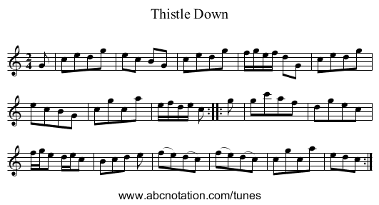 Thistle Down - staff notation