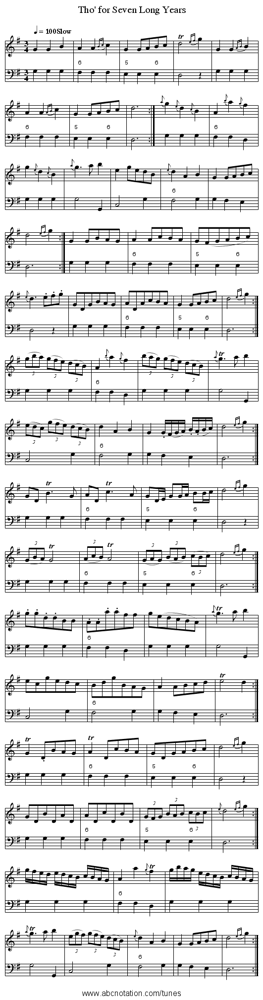 Tho' for Seven Long Years - staff notation