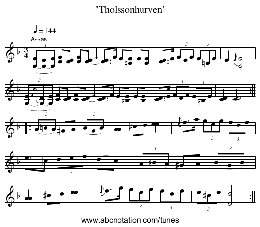 Tholssonhurven - staff notation