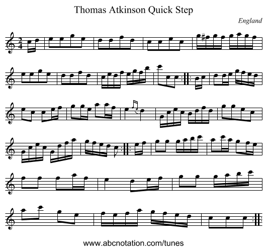 Thomas Atkinson Quick Step - staff notation