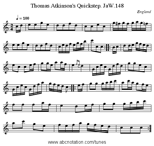 Thomas Atkinson's Quickstep. JaW.148 - staff notation