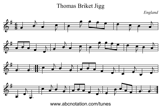 Thomas Briket Jigg - staff notation