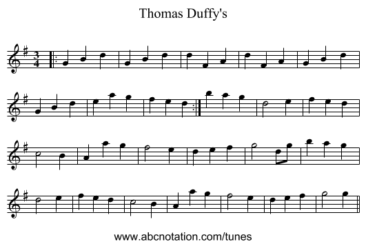 Thomas Duffy's - staff notation