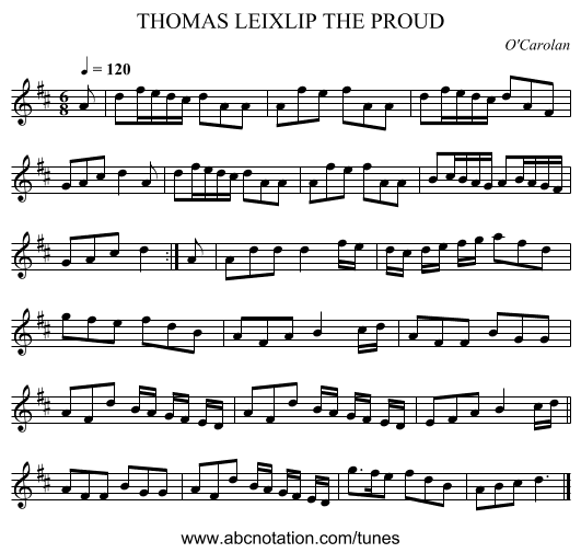 THOMAS LEIXLIP THE PROUD - staff notation
