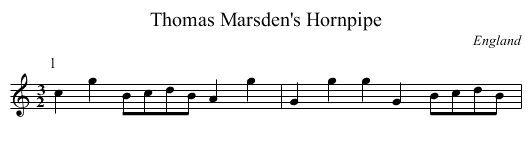 Thomas Marsden's Hornpipe - staff notation