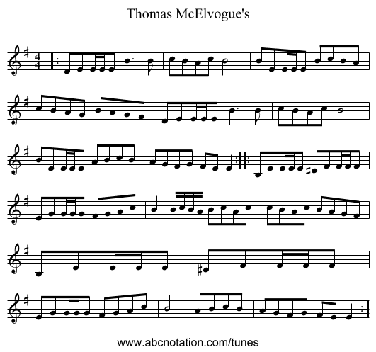 Thomas McElvogue's - staff notation