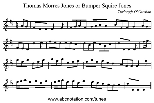 Thomas Morres Jones or Bumper Squire Jones - staff notation