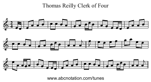 Thomas Reilly Clerk of Four - staff notation