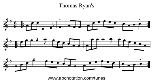 Thomas Ryan's - staff notation