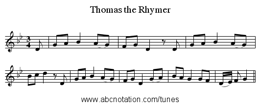 Thomas the Rhymer - staff notation