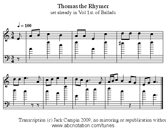 Thomas the Rhymer - staff notation