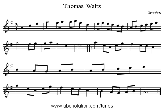 Thomas' Waltz - staff notation